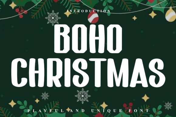 Boho Christmas bold serif font with rustic holiday ornaments preview