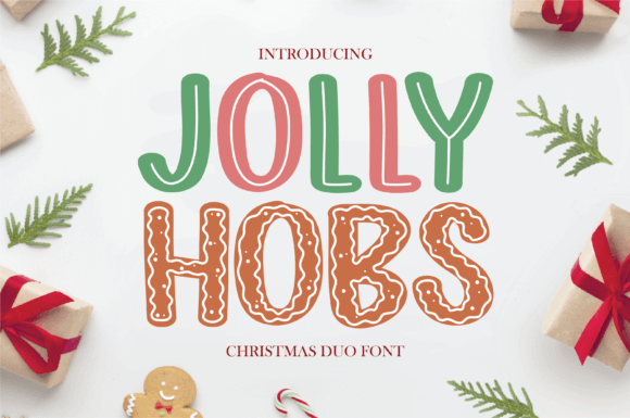 Jolly Hobs Duo handwritten font with script and sans pairing for festive branding