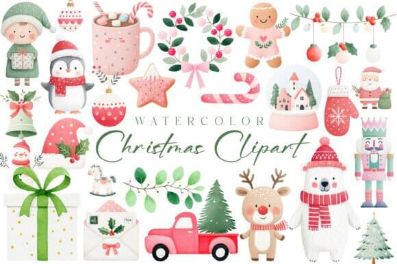 Classic Watercolor Christmas Clipart PNG Essentials For Designers