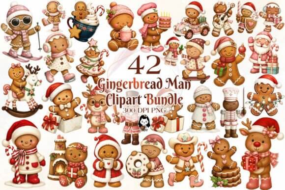 Christmas gingerbread man clipart bundle with cookies and icing details