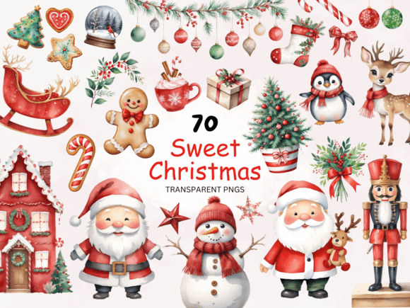 Sweet Christmas clipart bundle with candies, cupcakes, and festive treats