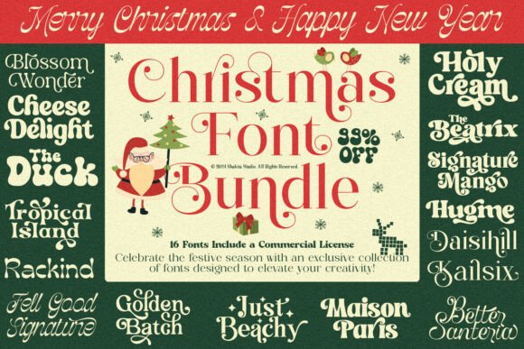Christmas Bundle Festive Holiday fonts set with assorted handwritten styles for cohesive campaigns