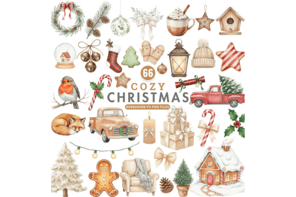 Watercolor Winter Christmas Clipart PNG With Icy Blues And Snowy Details