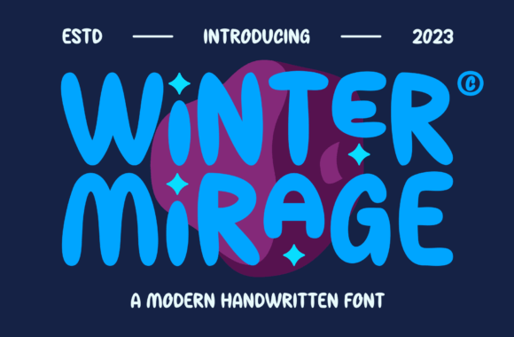 Winter Mirage display font in blue gradient with ethereal, modern shapes for atmospheric winter design