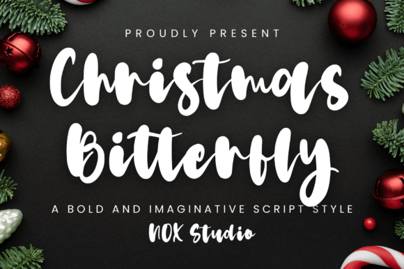 Christmas Bitterfly script display font with festive swashes