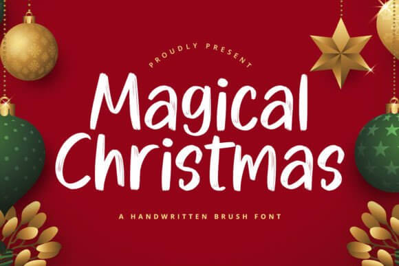 Magical Christmas cute handwritten script font with swashes and festive ornaments for holiday graphics