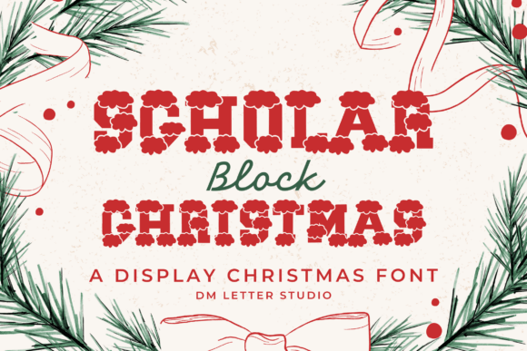 Scholar Block Christmas bold collegiate font in festive layout