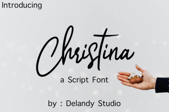 Christina natural handwritten script font with gentle slant and textured strokes for elegant holiday cards