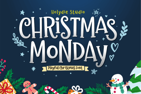 Christmas Monday handwritten font in blue with relaxed brush style suited for winter promos