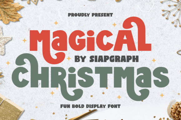 Magical Christmas whimsical serif font with festive ornaments