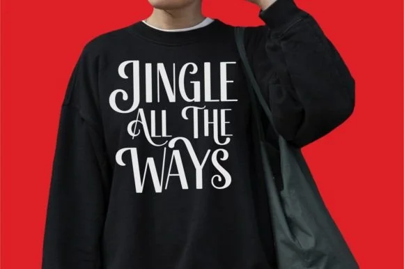 Playful handwritten font used on round stickers and minimal logo badge