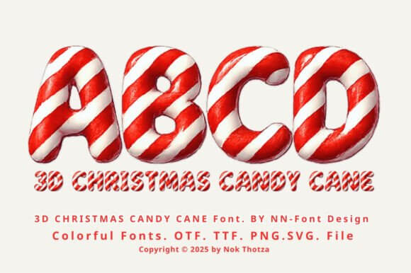 3D Christmas Candy Cane bold layered font with striped effect