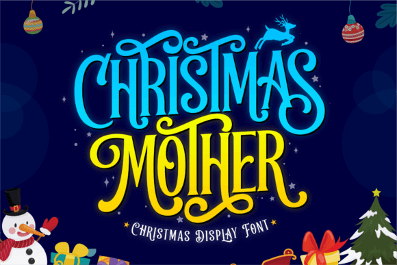 Christmas Mother elegant serif in cool blue with high contrast and refined curves for classy seasonal design