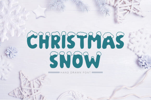 Christmas Snow decorative font in icy blue featuring snow accents and festive display style