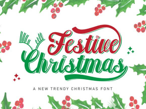 Festive Christmas cheerful handwritten font displaying joyful holiday lettering with bright seasonal character