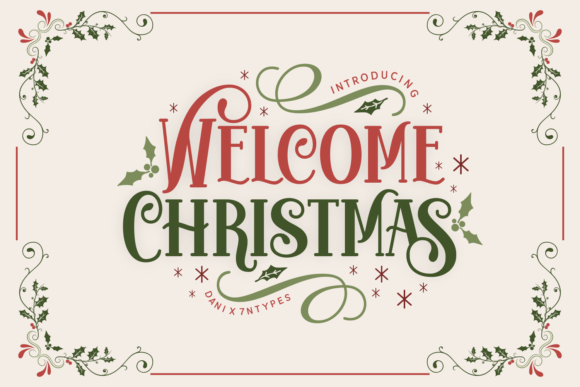 Welcome Christmas font preview with festive hand-lettered display for holiday headings