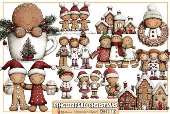 Gingerbread Christmas clipart with cookies, houses, and icing details