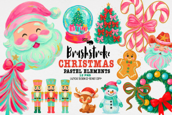 Christmas brushstroke elements bundle for painterly overlays and textures