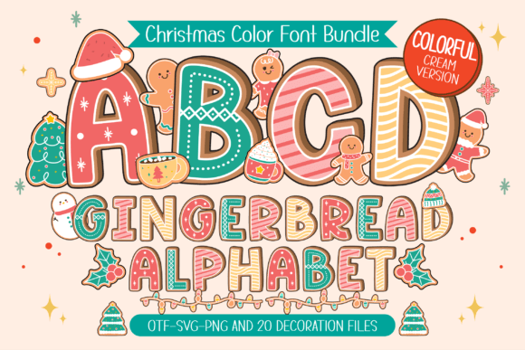 Gingerbread styled font with iced cookie letters for festive packaging