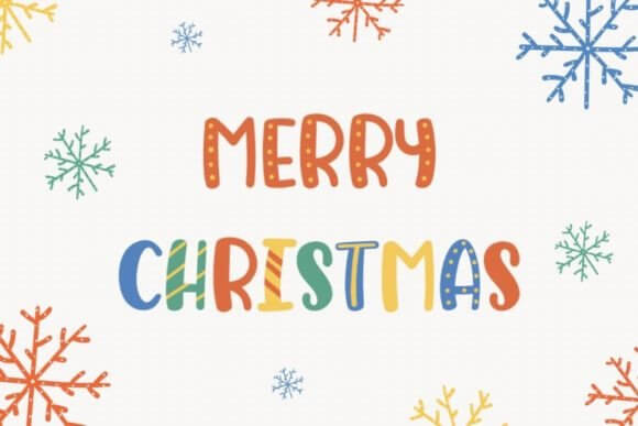 Whimsical Merry Christmas script font with playful rhythm for kids projects