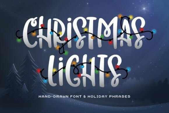 Christmas Lights lively script font with festive spark terminals