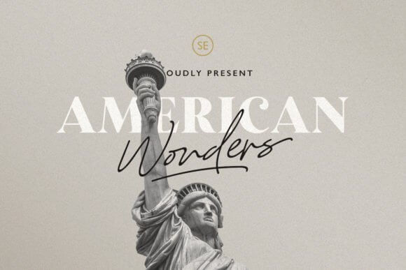 American Wonders vintage display font preview for themed presentation titles