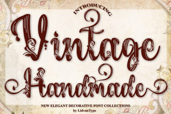 Vintage Handmade textured font preview for artisan product branding