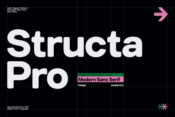 TRT Structa Pro geometric sans font preview for modern slide design