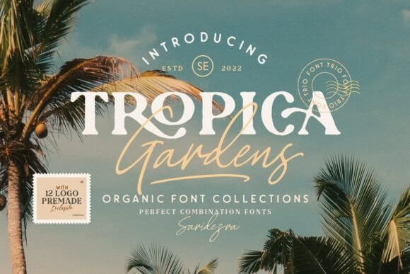 Tropica Gardens font preview for bold tropical presentation titles