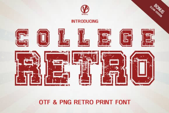 College Retro varsity display font preview for retro fonts and sports branding