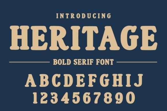 Heritage 28 font preview with classic serif vintage branding style