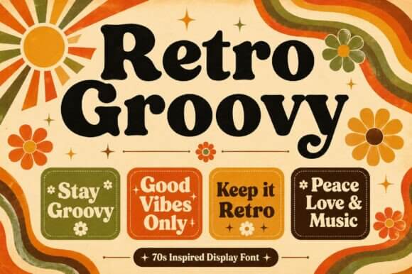 Retro Groovy font preview with funky 70s-inspired letter shapes