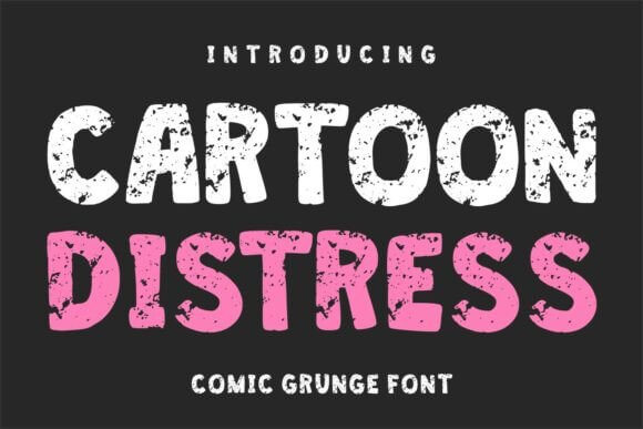 Cartoon Distress font preview with playful distressed vintage font style