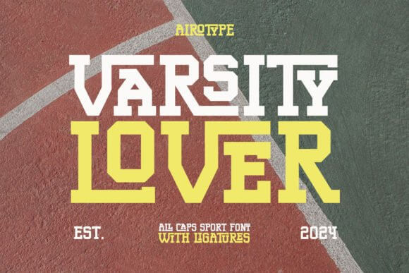 Varsity Lover font preview with retro varsity collegiate lettering