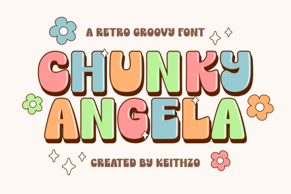 Chunky Angela font preview with heavy rounded retro display letters