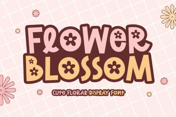 Flower Blossom font preview with cute retro script lettering for girly branding