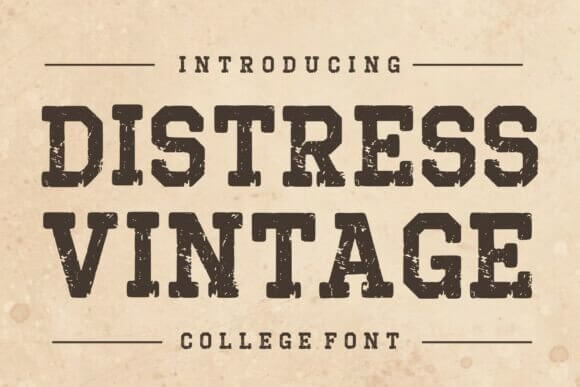 Distress Vintage font preview with worn ink texture and distressed retro letterforms