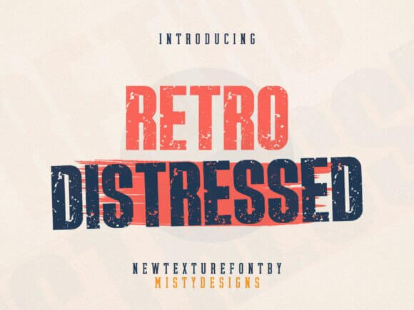 Retro Distressed font preview with worn textured retro letterforms