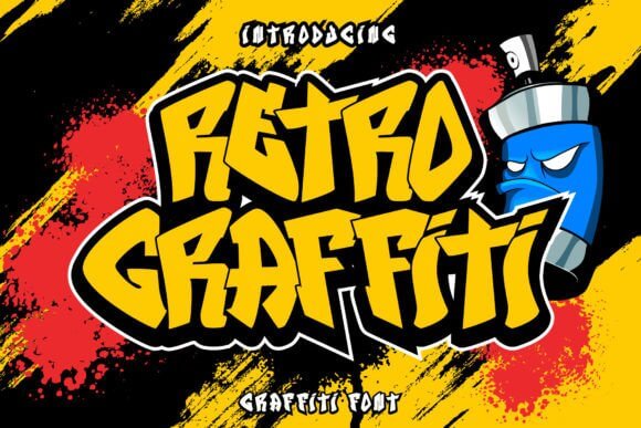 Retro Graffiti font preview with bold spray-paint inspired lettering