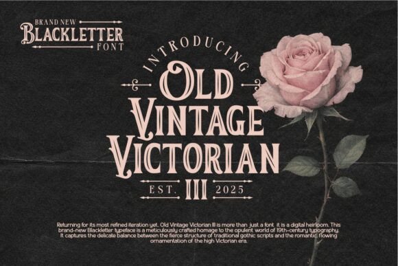 Old Vintage Victorian III ornate serif font with decorative vintage letter designs