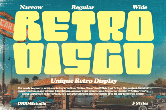Retro Disco display typeface preview with groovy curves for retro fonts posters