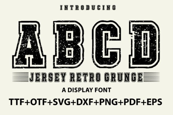 Jersey Retro Grunge font preview with distressed varsity lettering