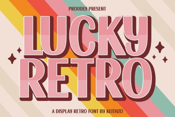 Lucky Retro font preview with cheerful rounded 70s style letters