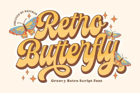 Retro Butterfly 7 font preview with cute vintage-inspired display letters