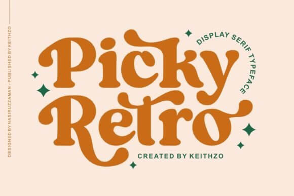 Picky Retro font preview with neat bold retro letterforms