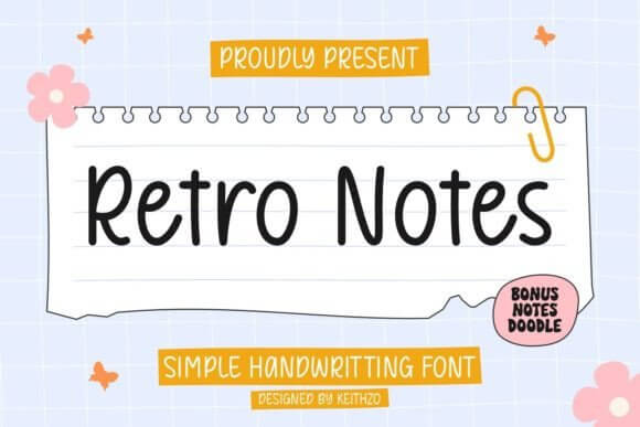 Retro Notes font preview with funky bold lettering for retro typography