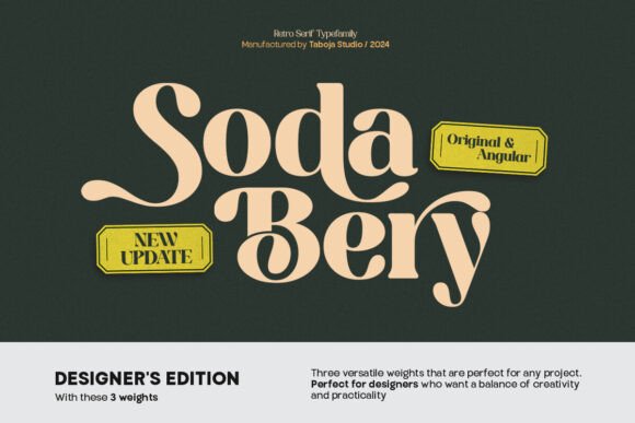 Sodabery Designers Edition font preview with bold retro diner style lettering