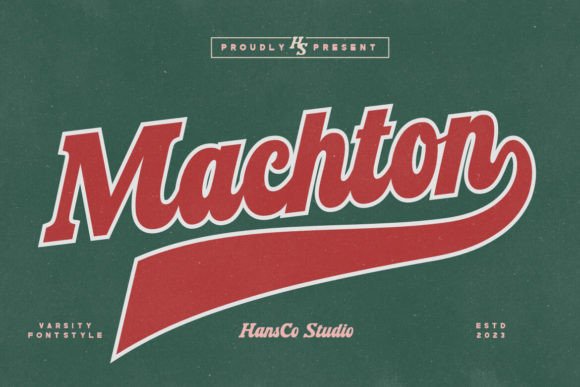 Machton font preview with varsity football style bold lettering