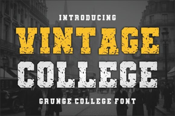 Vintage College 4 font preview with varsity and collegiate block letter styling