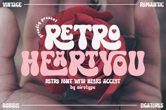 Retro Heart You font preview with romantic groovy script style